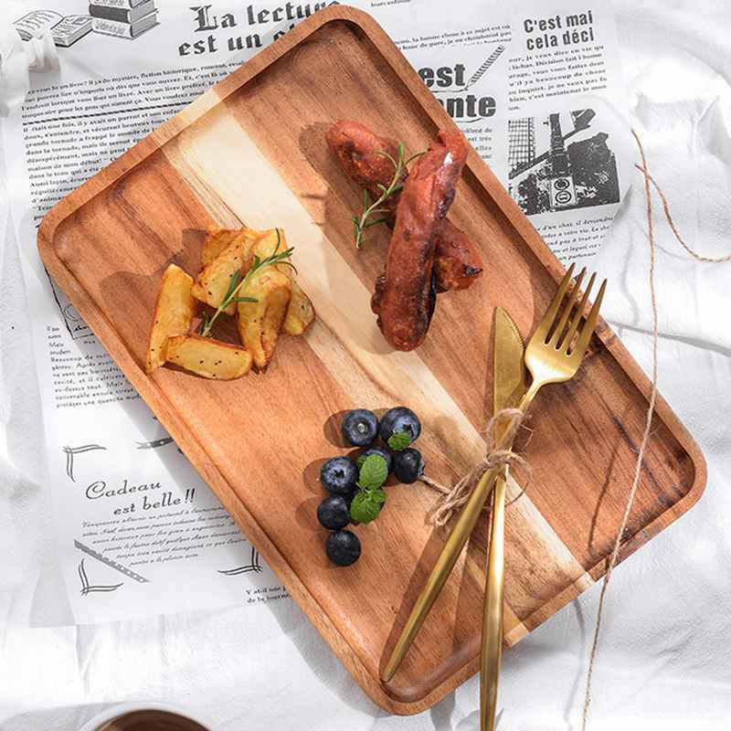 Acacia Wooden Tray Household Rectangular Coffee Breakfast Bread Tray Fruit Tray Wooden Tableware
