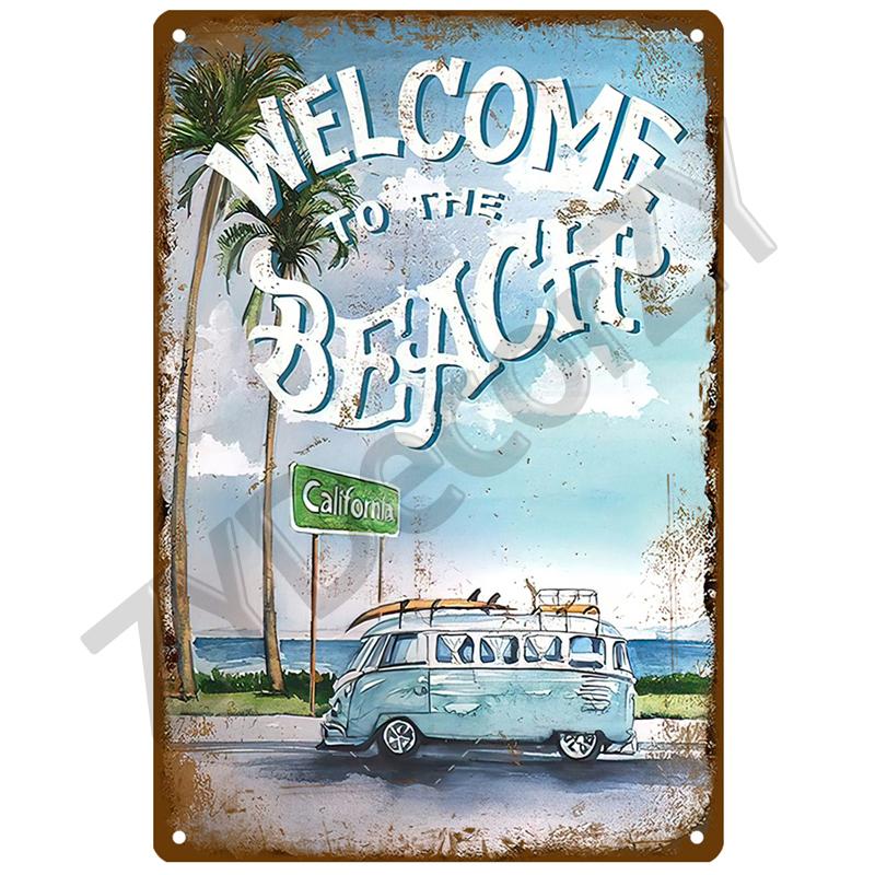 Hawaii Beach Tin Sign Poster Vintage Wall Poster Metal Sign Decorative Wall Plate Kitchen Plaque Metal Vintage Decor Accessories