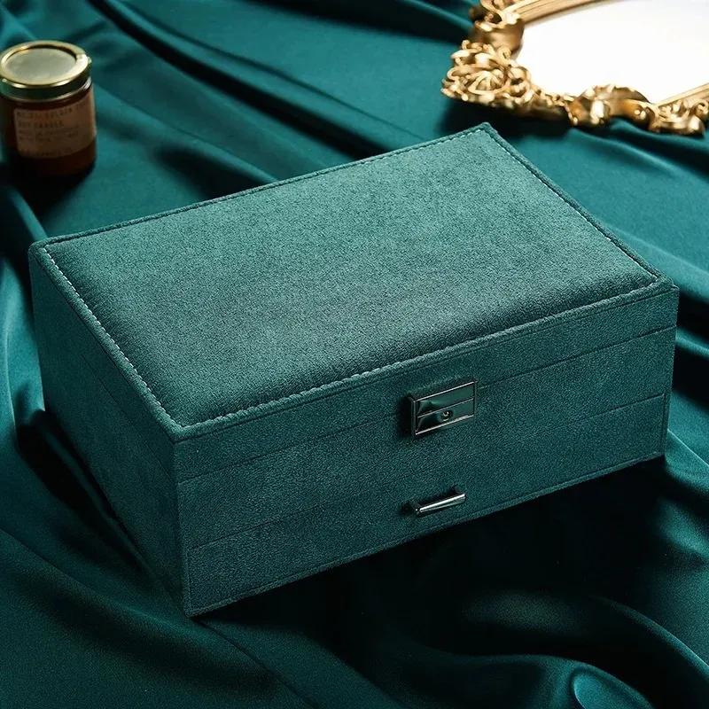 New Jewelry Velvet Dark Green Jewelry Box Necklace Storage Holder Flannel Gift Packaging Casket Desk Organizers Storage Box