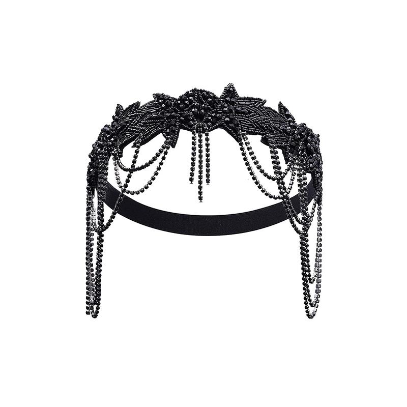 

Stylish And Unique Headbands Headgear Prom Hair Accessories Rhinestone Fringed Adjustable Elastic Headpiece чорний