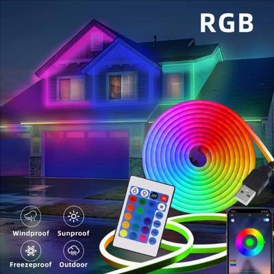 5V RGB Neonowa Taśma LED Wodoodporna IP65 Elastyczna Taśma z Aplikacją Bluetooth, Synchronizacja Muzyki, 24-Klawiszowy Pilot do Dekoracji TV Sypialni na Imprezę