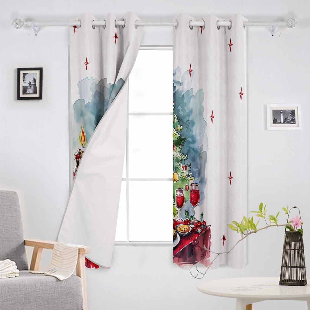 Vánoční stromek dezerty červené víno dort hvězdy zatemňovací závěsy do obývacího pokoje ložnice okenní dekorace žaluzie kuchyňské závěsy