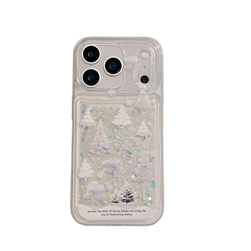 

Green Forest Luminous Quicksand Case Cover for iPhone 15 16 17 Pro Max Moving Sequins Liquid Phone Shell Transparent Soft Fundas iPhone Air