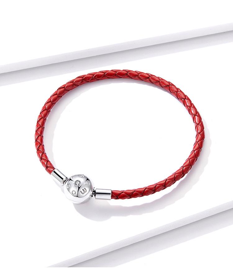 Aifule Red Bracelet: S925 Sterling Silver Buckle, Genuine Leather, Women's Single Circle Design.