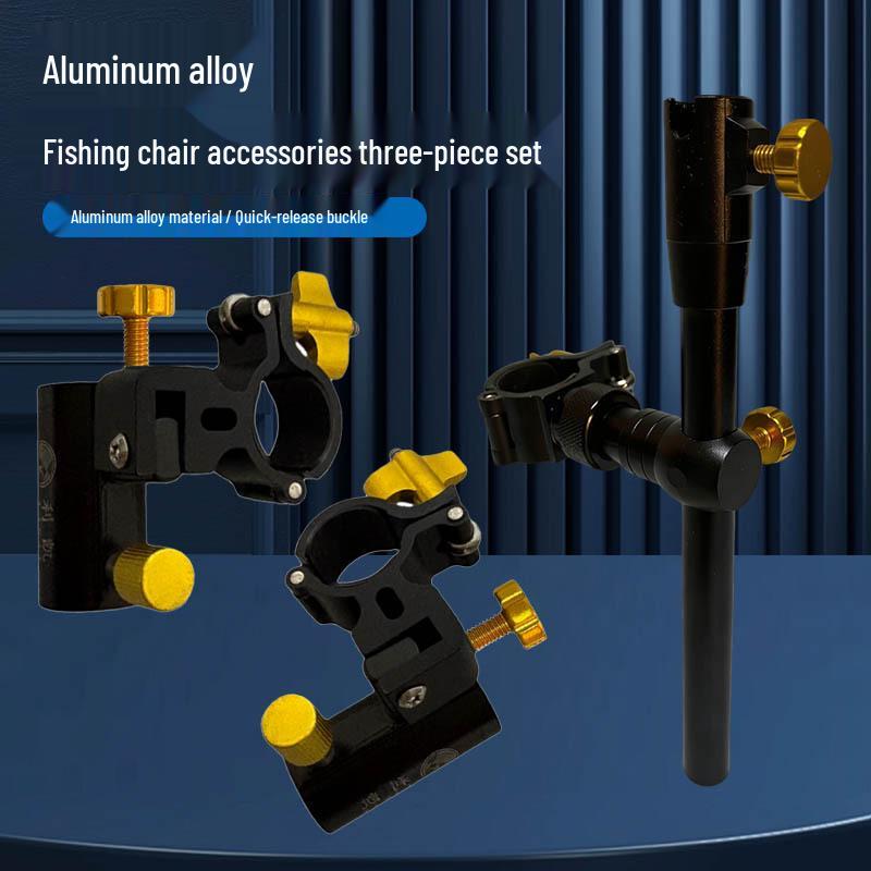 Aluminum Alloy Folding Fishing Chair Set with Accessories: Anti-Lost Screw Design, Fish Keeper, Rod Rest, and Bait Tray.
