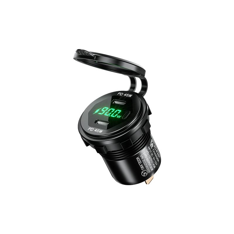 Metal Dual 90W USB C Type C PD Fast Car Charger 12V/24V with Voltage/Power Display for SUV Motorcycle Truck Boat Bus RV ATV