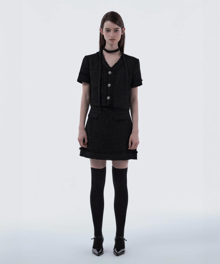 Mausolleum Fringed Tweed Skirt - Black
