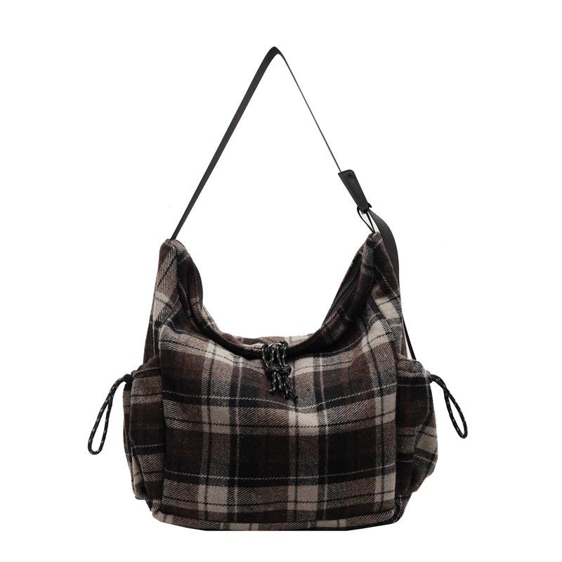 

Винтажная сумка-тоут женская контрастного цвета шерстяная сумка большой емкости сумка через плечо в клетку сумка через плечо чёрный