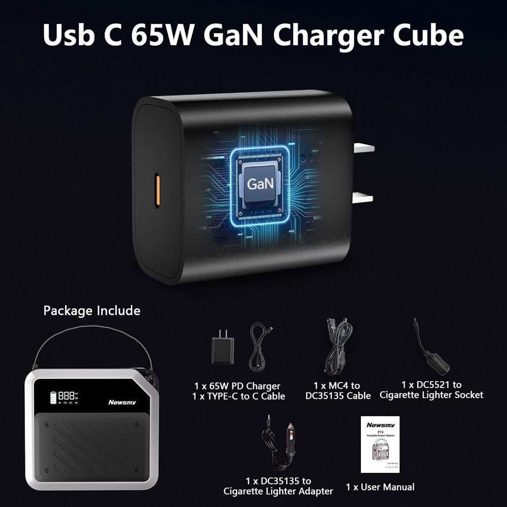 NEWSMY P72 Portable Power Station, 268W 270Wh/72000mAh LiMnFePO4 Battery with Spotlight, 2×100W USB-C PD, 5 Output