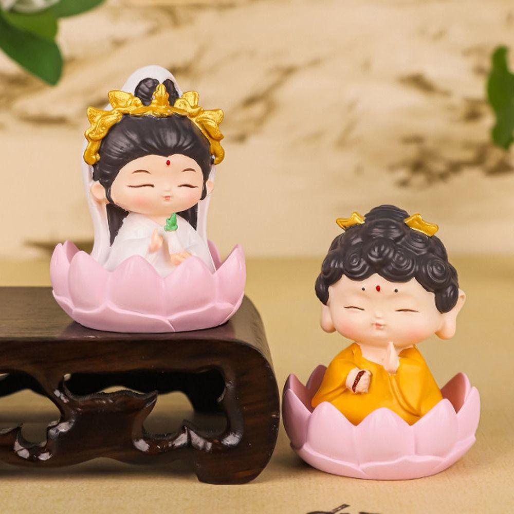 Cute Mini Buddha Guanyin Statues Resin Craft Delicate Cartoon Buddha Figures DIY Chinese Style Buddha Ornaments Office Bookshelf