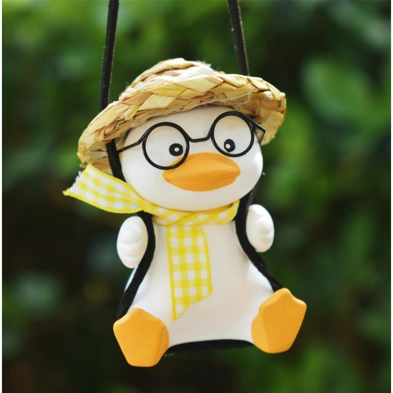 Gypsum Cool White Swing Duck with Sunglasses Automoblie Decor Car Rearview Mirror Ornaments Creative Duck Auto Decoration