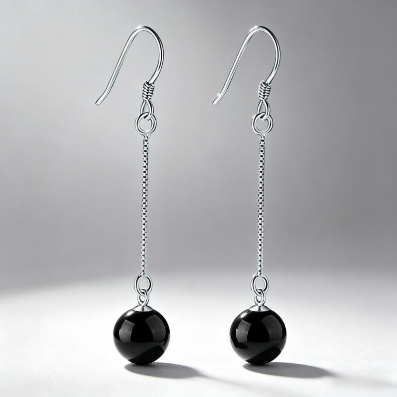 925 Sterling Silver Fashion Temperament Tassel Black and Red Manau Earrings Birthday Party Anniversary Gift