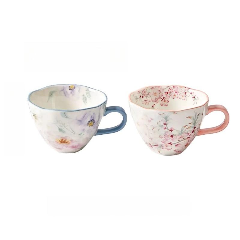 Floral Designed Ceramic Coffee Mug, Premium 350ml Bone China Coffee Tea Hug Mug, Teacup, Breakfast Cup