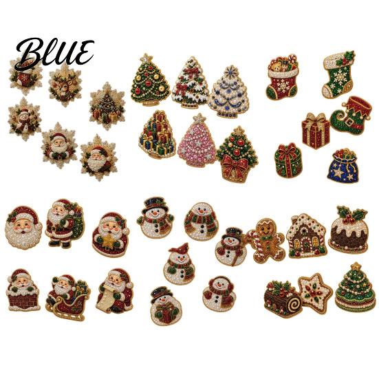 Faux Pearl Painting Magnet 6Pcs DIY Fridge Magnet Santa Snowman Stocking Tree Refrigerator Crafts Gingerbread Snowflake Handmade Rhinestone