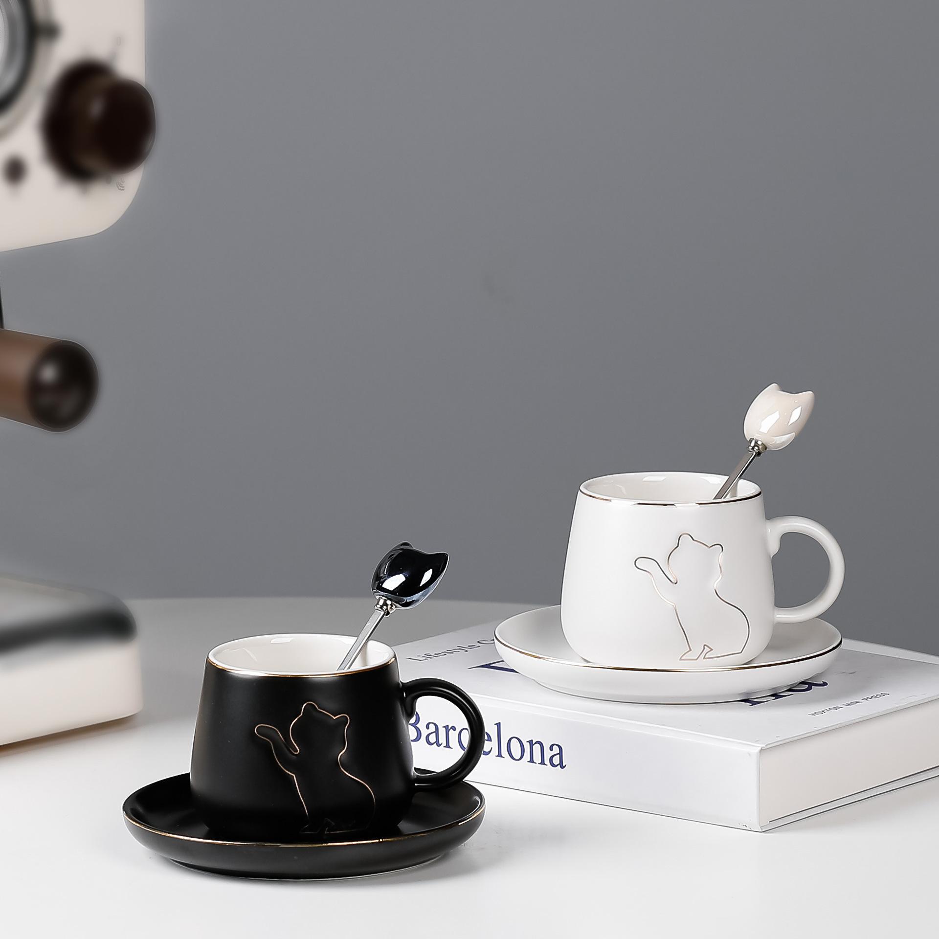 Yiran Toy 1 Black/White Creative Relief And Cat Couple Home Breakfast Cup Milk Cup Office Coffee Cup Gift Cup Disc Souvenir