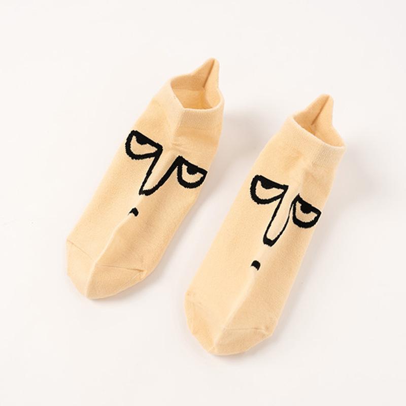 Tegneserie Smiley-fjes Båtsokker for vår og sommer, Tynne grunne sokker, Trendy korte sokker og Sokker i collegestil