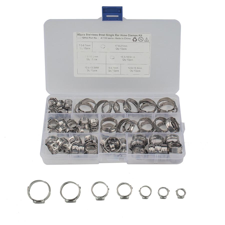80 x 5.8-21mm Single Ear Plus Stainless Steel Car Hydraulic Hose Clamps O-Clips Pipe Fuel Air
