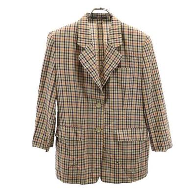 Made In Japan Wool Check Pattern Tailored Jacket 11AR Beige Women Used