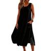 Women's Fashion Casual Colour Sleeveless Cotton Linen Pocket Dress