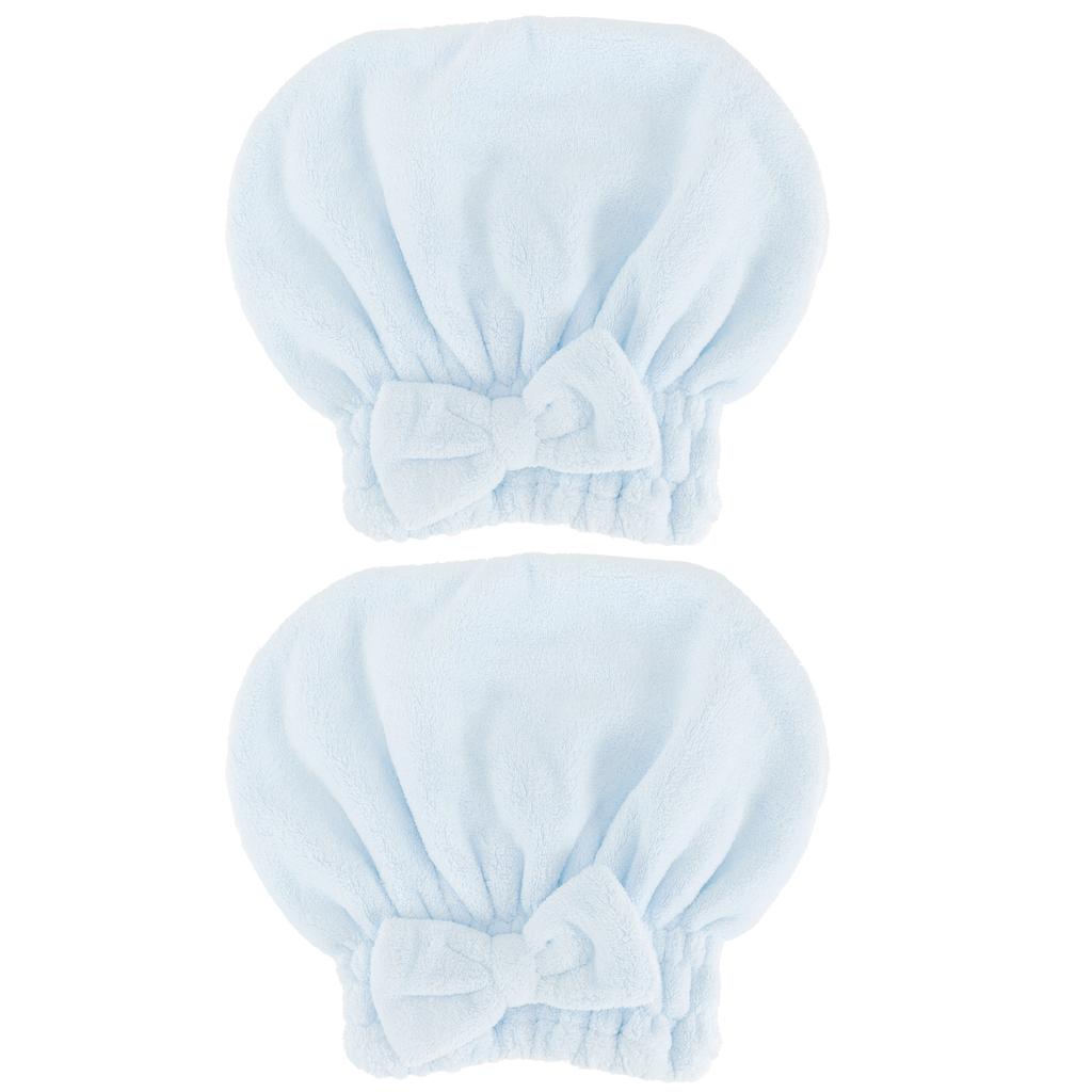 2PCS Coral Fleece Hair Drying Towels Absorbent Rapid Drying Thickening Hair Wrap HatBlue