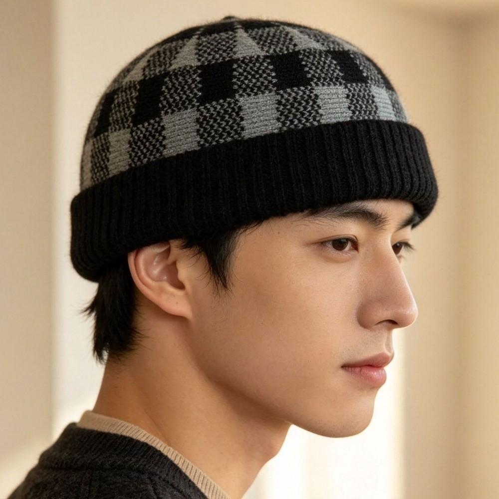 Brimless Melon Skin Hat Leopard Plaid Painter Hat Retro Knitted Beanies Cap Women