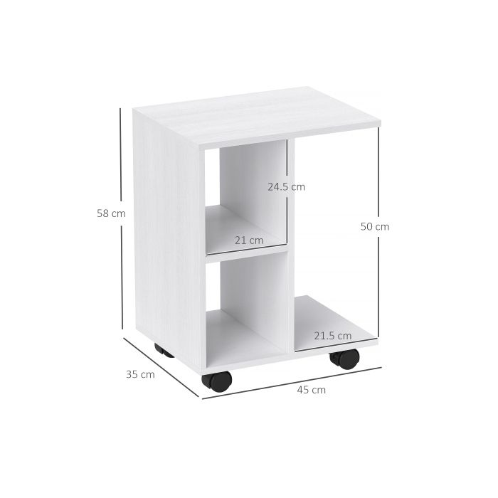 Wheeled Coffee Table - 45 X 35 X 58 Cm - White - Space-saving - Easy Mobility