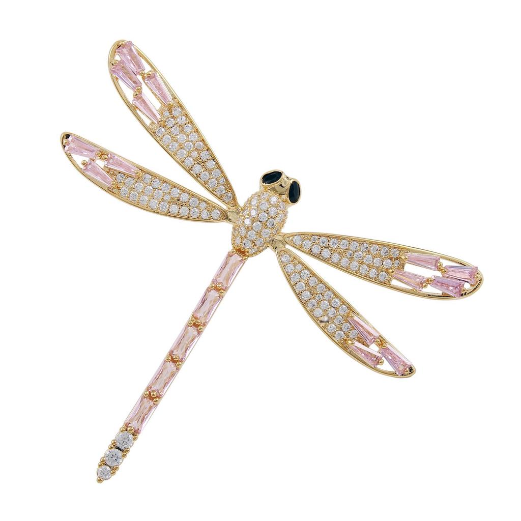 Elegant Dragonfly Brooch for Women - Gold-Plated, Zircon-Studded, Luxurious Accessory.