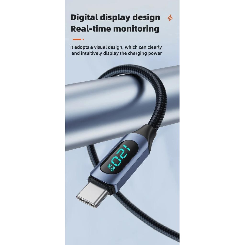 120W USB A To Type C LED Digital Display Fast Charging Data Cable Nylon Braided USB Charge Cord Type C To Type C PD 6A USB Cord