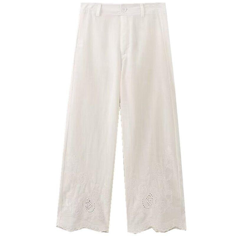 

Fashion Wind 2024 New Fall Women s Clothing Versatile Casual Loose Embroidered Wide-Leg Pants Pants 2731241 White L