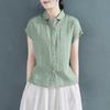 Camicia Estiva con Colletto Polo Senso del Design Cotone e Lino Manica Corta Donna Larga Manica a Velo Piccola Camicia in Cotone e Lino Taglia Grande Top in Lino
