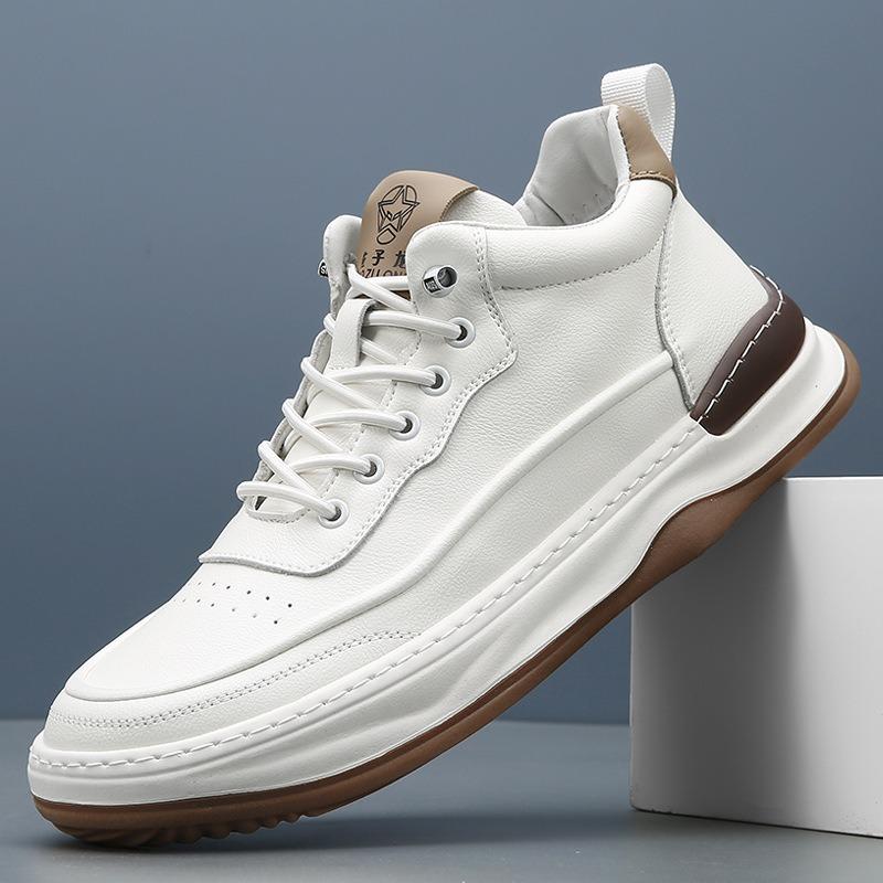 New leather board shoes men's high-top velvet thermal cotton shoes trendy versatile men's wide-headed casual shoes