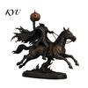 Gothic Style Resin Ornament Halloween Knight On Horseback with Luminous Pumpkin Head Figurine, Decorative Dark Room Decor Lighted Horse Statue