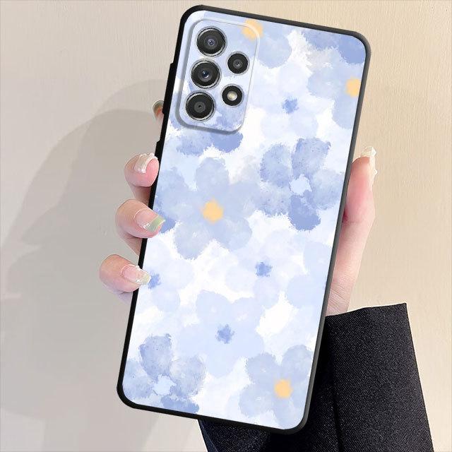 Black Soft Bumper Case For Samsung Galaxy A33 A52 A13 A71 A31 A51 A32 A22 A72 A21s A23 A53 A14 A52s Lovely Flower Cover