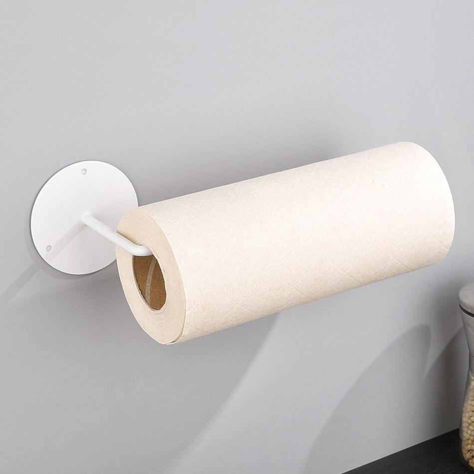 Kitchen Paper Holder White Brushed Black Stainless Steel Adhesive Wall Mounted Toilet Paper Towel Roll Holder Tissue Hanger Rack