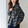 Sausage Dog Plaid Shirt for Women Long-sleeved Spring and Autumn Clothes New Style Hong Kong Style Retro Top