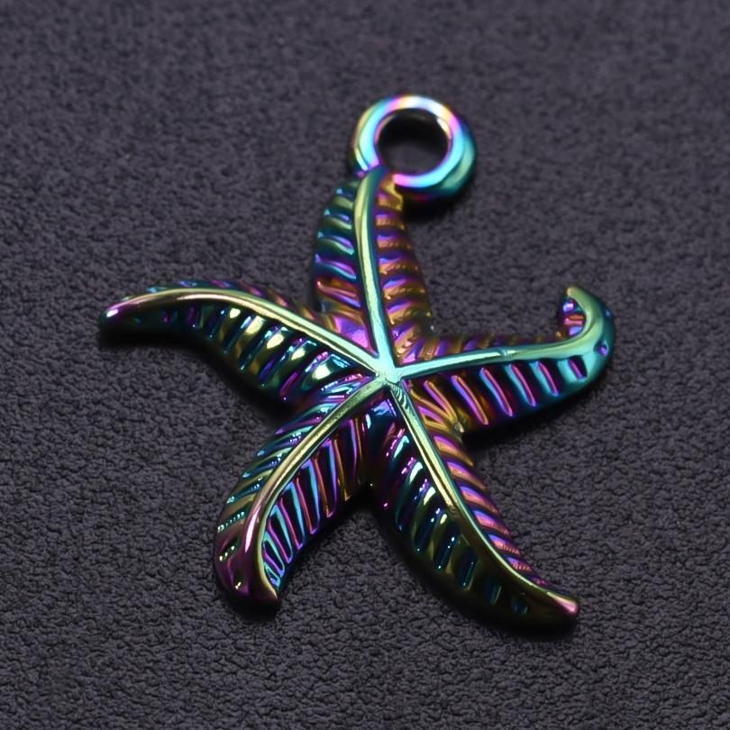 5pcs Color Chameleon Fish Tail Pendant Stainless Steel Charm Diy Jewelry Making Supplies Woman Shell Necklace Charms Accessories