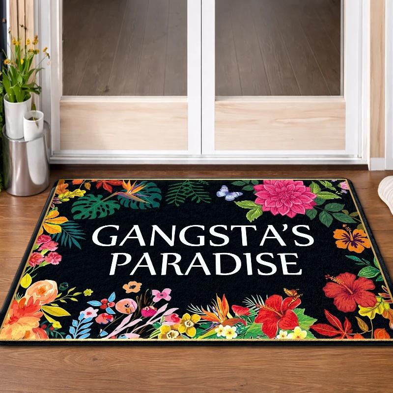 Gangsta'S Paradise Floral Doormat Material Machine - Washable Entrance Rug, Durable & Stain - Resistant. Suitable For Front D