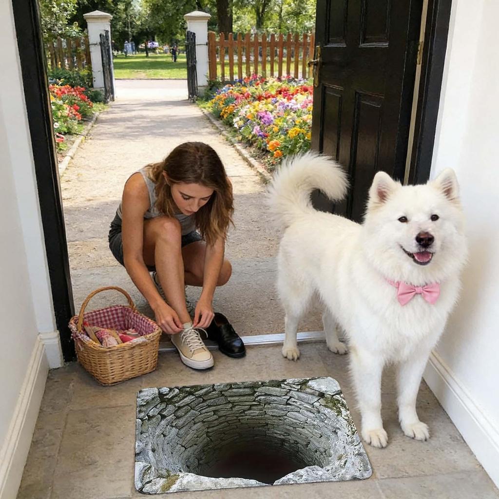 3D Rugs Optical Illusion Anti-Slip Hole Doormat 3D Illusion Hole Rug for Christmas Halloween Bedroom Living Room Bathroom