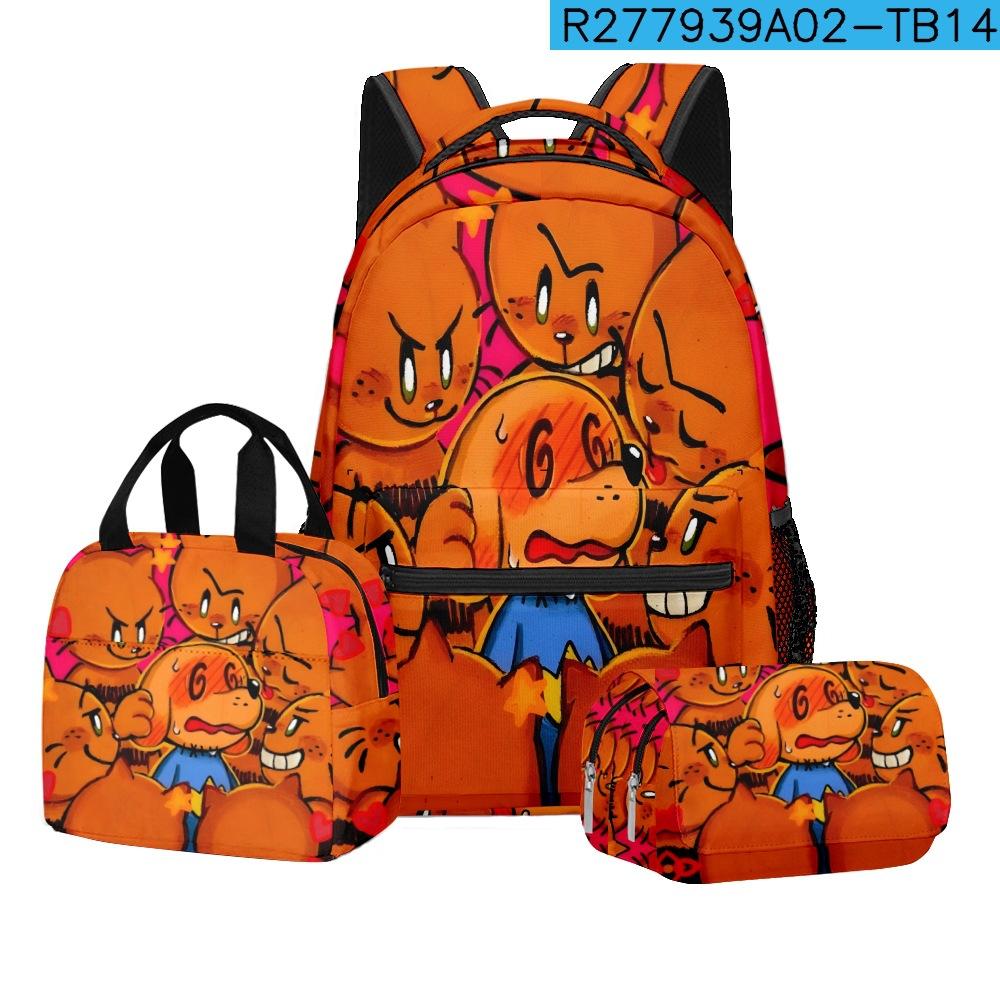 Detective Dog Man Student School Bag Backpack Lunch Bag Pencil Bag Three-Piece Set