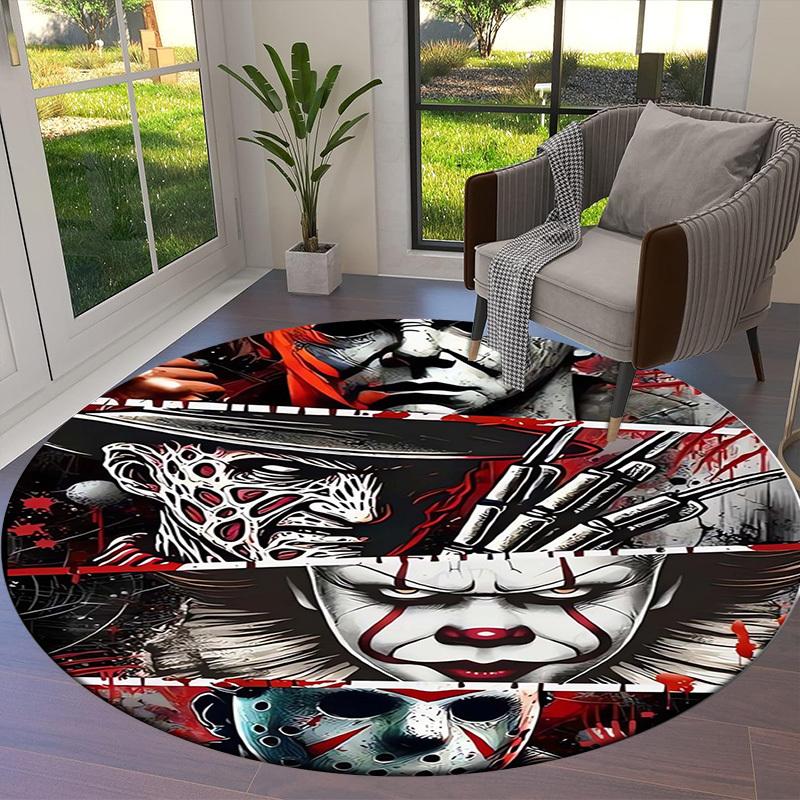 1pc Horror Icons Mashup Round Carpet, Made of Polyester,Perfect for Decorating Office Chairs, Living Rooms,fplt164