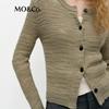 MO&Co. Women's Linen Blend Slub Knit Cardigan