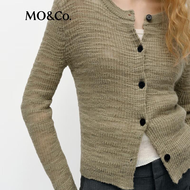 MO&Co. Women's Linen Blend Slub Knit Cardigan