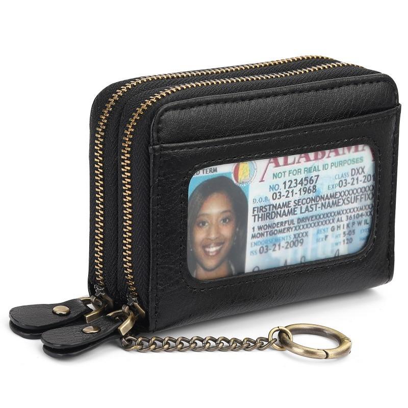 

Leather Card Bag RFID Top-layer Cowhide Double Zipper Change Organ 11x8x4cm