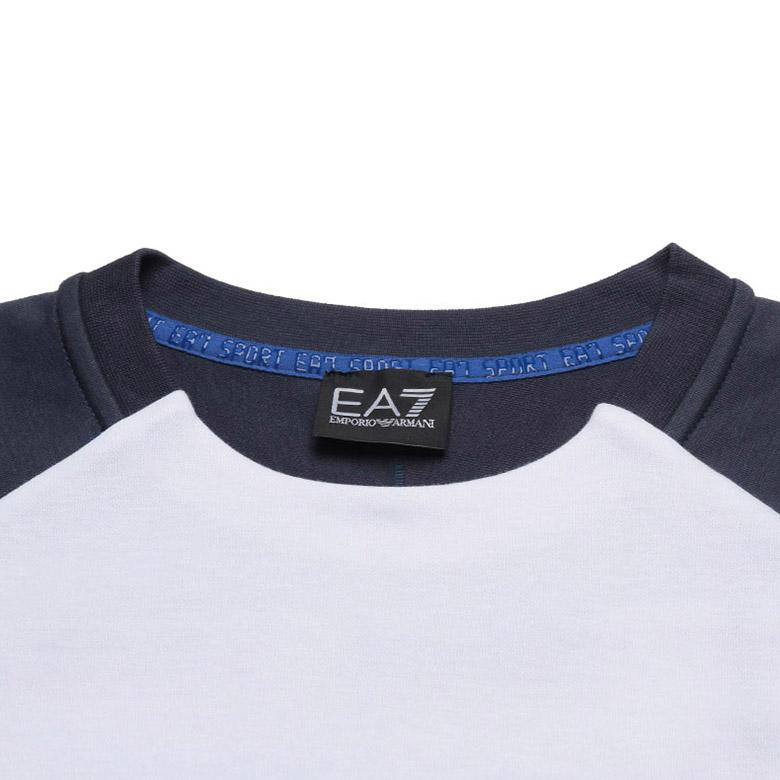 Emporio Armani EA7 SS22 Color Block Logo Crew Neck Sweatshirt Men Sweatshirt White 3LPM41-PJANZ-1100