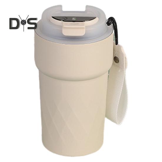 

Изолированная кружка, 510 мл, дисплей температуры, портативная портативная кофейная чашка из нержавеющей стали со шнурком и герметичной крышкой, дорожная кофейная чашка белый