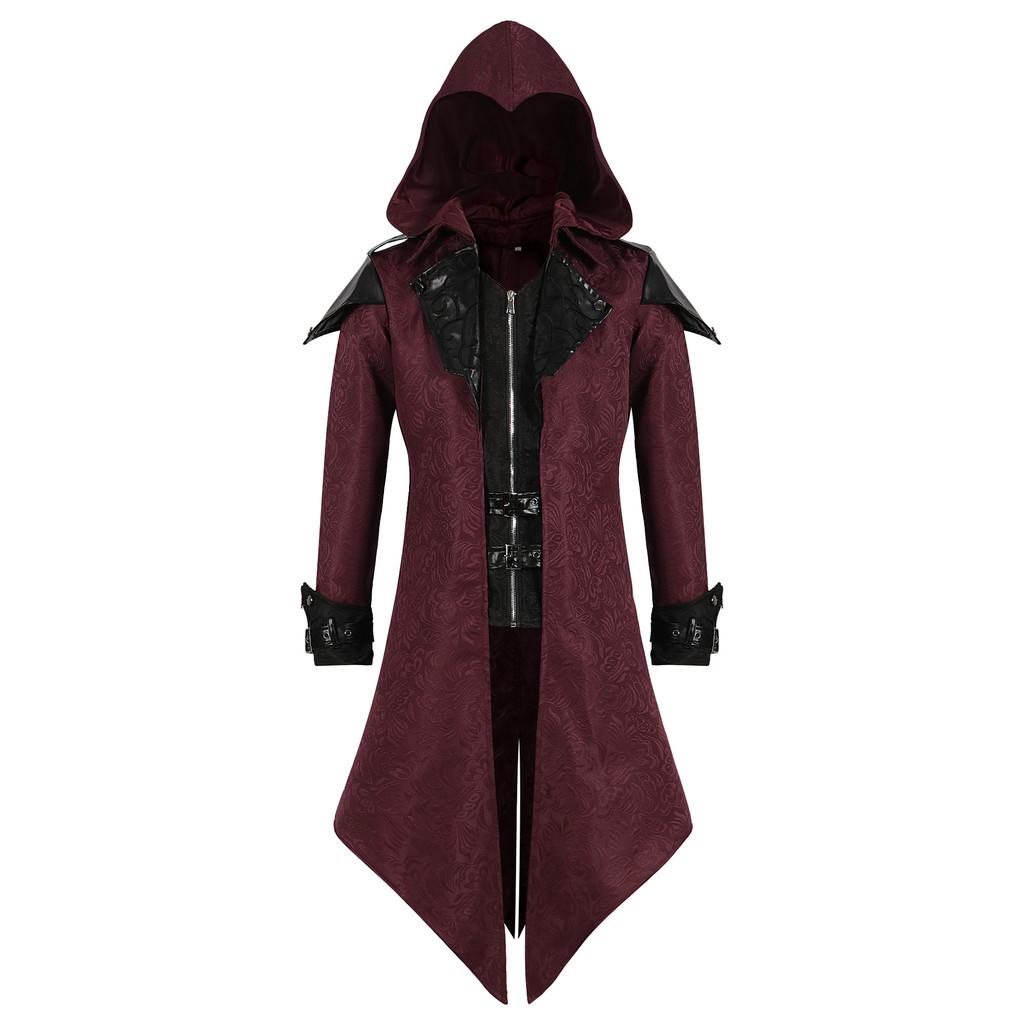 

Retro Unisex Medieval Spliced Hooded Jacket For Stage Performances And Halloween 5XL красный