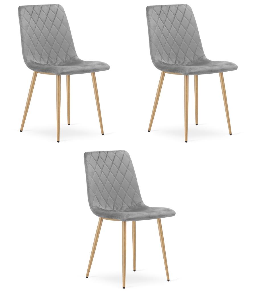 TURIN Chair - Light Grey Velvet / Wood-coloured Legs X 3