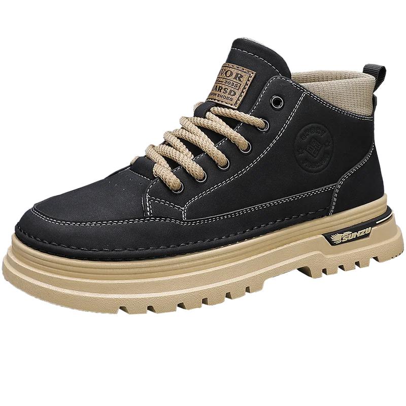 

High Top Men s Boots Casual Sports Shoes for Men Trendy All-match Anti-Slip Ankle Boots Outdoor Thick Sole Men Working Boots New 44