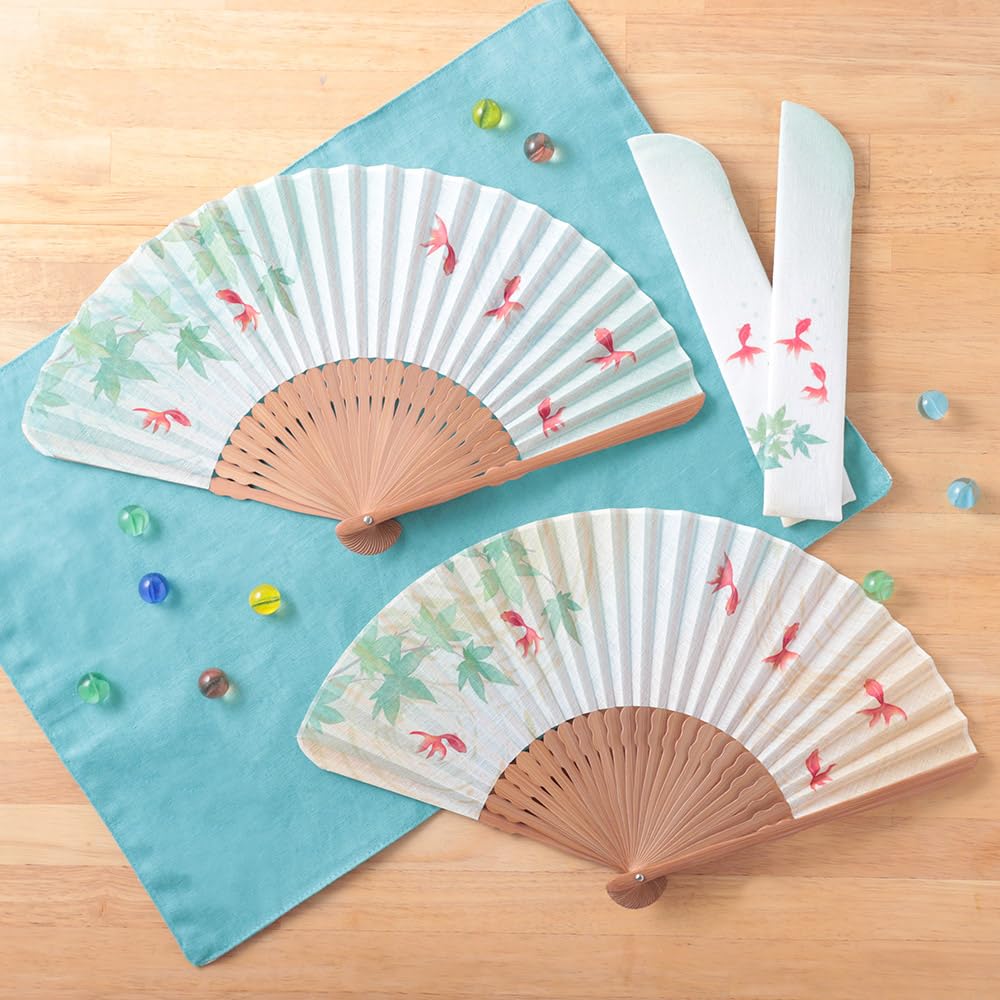 Stylish Business Fan Set with Fan Case and Handkerchief Summer Cooling [Osaka Choseido] Women's - (Green)