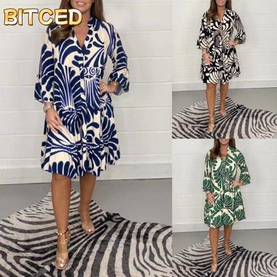 Vestidos Casuais da Moda de Verão e Primavera com Mangas 3/4 e Decote em V